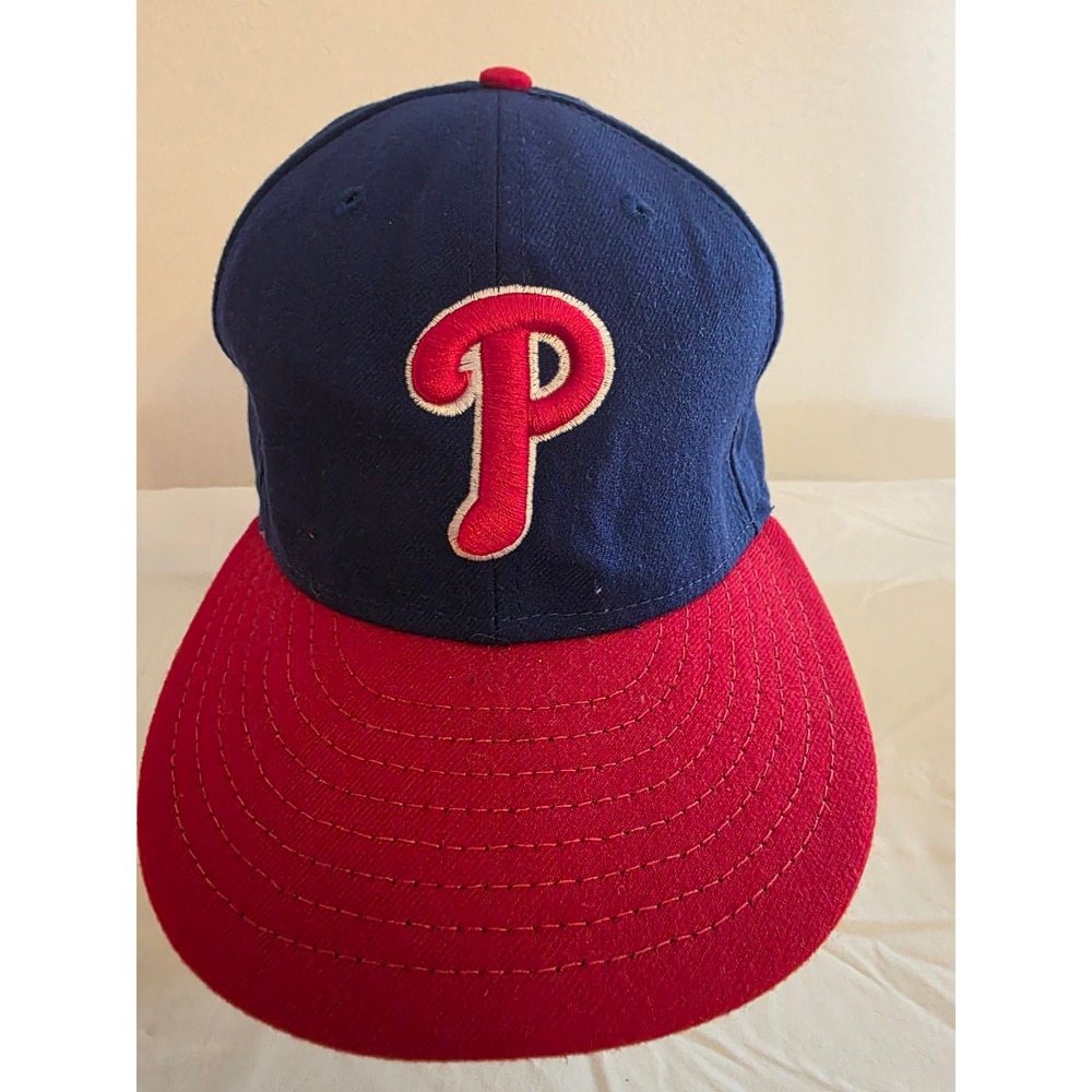 New Era Philadelphia Phillies Hat Mens 7 3/8 Blue Red MLB On-Field 59FIFTY Cap
